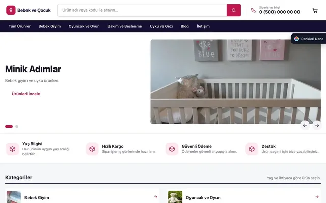 Bebek ve Çocuk için Liste Lacivert Pembe – Bebek ve Çocuk E-ticaret Sitesi ana sayfa görünümü
