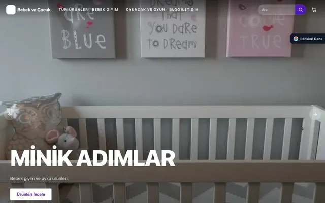 Bebek ve Çocuk için Sahne Petrol Mor – Bebek ve Çocuk E-ticaret Sitesi ana sayfa görünümü
