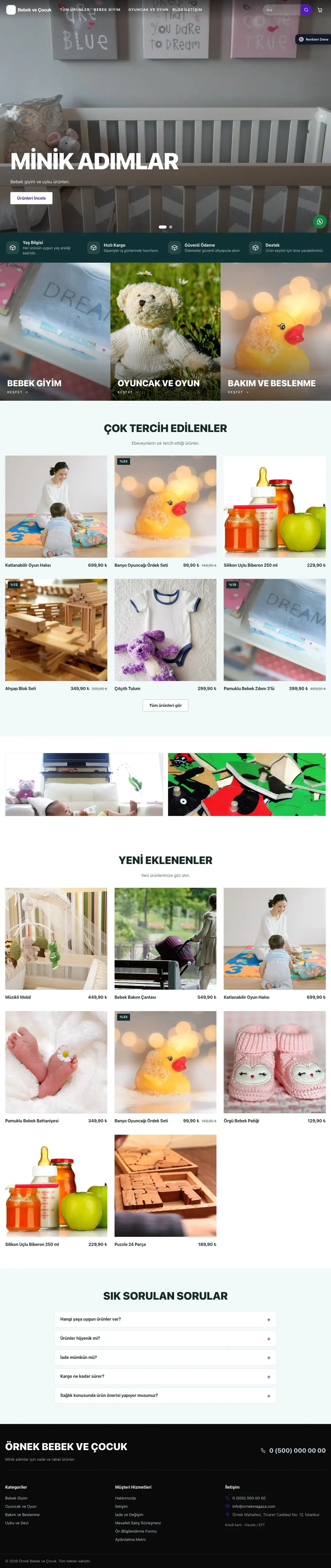 Bebek ve Çocuk için Sahne Petrol Mor – Bebek ve Çocuk E-ticaret Sitesi ana sayfa görünümü