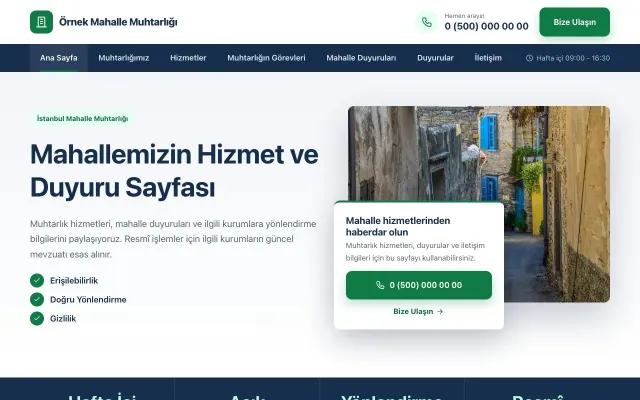 Belediye ve Muhtarlık için Bölünmüş Mavi Yeşil – Belediye ve Muhtarlık Web Sitesi ana sayfa görünümü