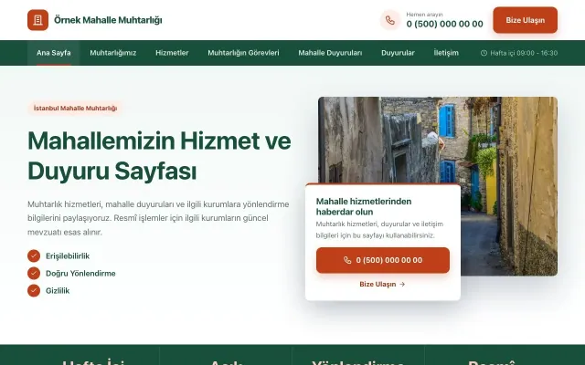 Belediye ve Muhtarlık için Bölünmüş Yeşil Turuncu – Belediye ve Muhtarlık Web Sitesi ana sayfa görünümü