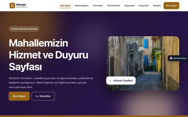 Belediye ve Muhtarlık için Hareketli Mor Turuncu – Belediye ve Muhtarlık Web Sitesi ana sayfa görünümü