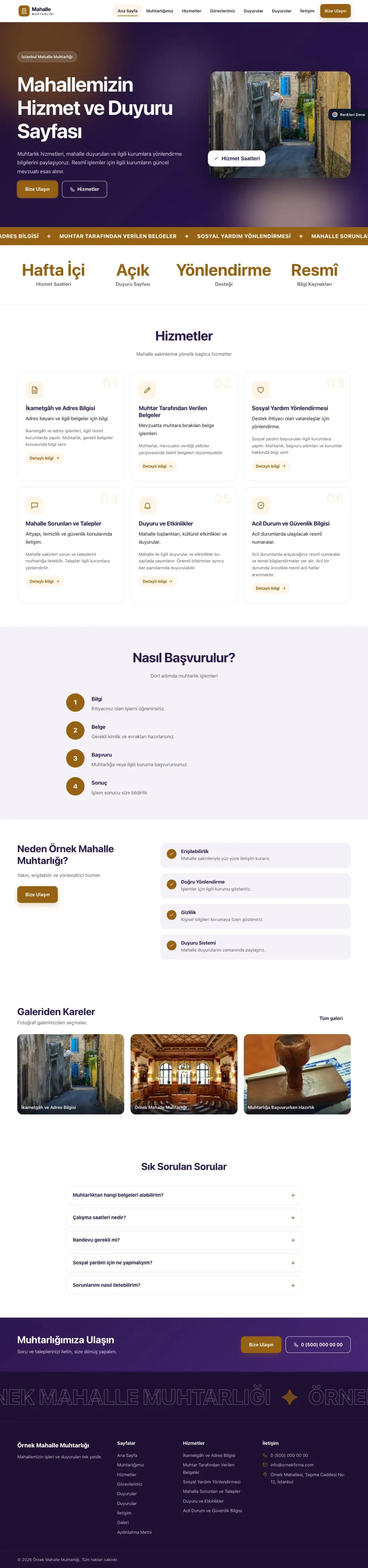 Belediye ve Muhtarlık için Hareketli Mor Turuncu – Belediye ve Muhtarlık Web Sitesi ana sayfa görünümü