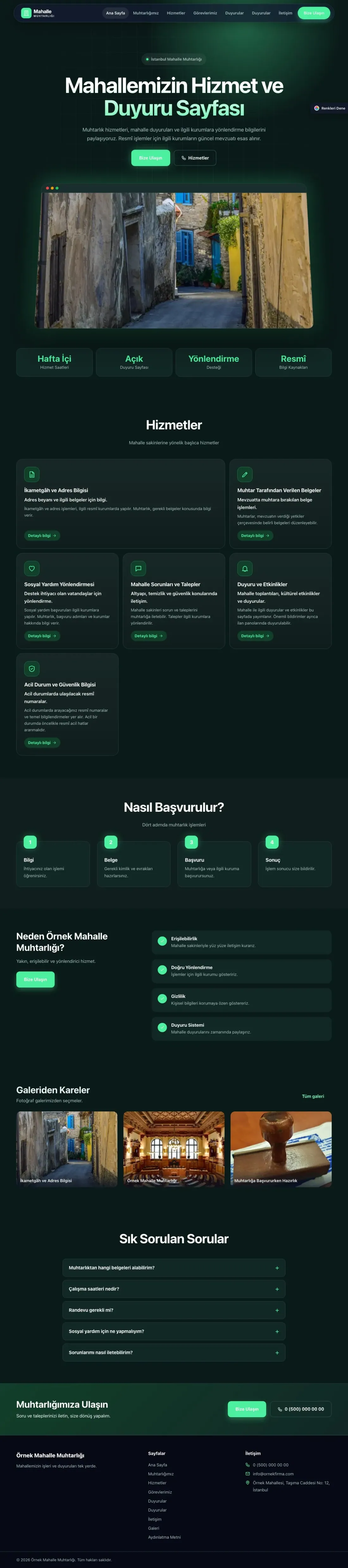 Belediye ve Muhtarlık için Koyu Modern Petrol Yeşil – Belediye ve Muhtarlık Web Sitesi ana sayfa görünümü