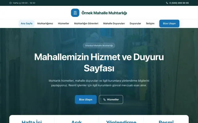 Belediye ve Muhtarlık için Merkez Petrol Mavi – Belediye ve Muhtarlık Web Sitesi ana sayfa görünümü