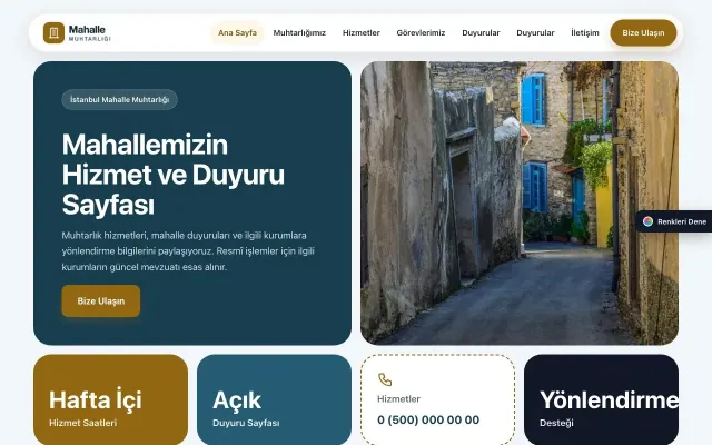 Belediye ve Muhtarlık için Mozaik Mavi Amber – Belediye ve Muhtarlık Web Sitesi ana sayfa görünümü