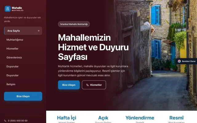 Belediye ve Muhtarlık için Sol Menü Bordo Mavi – Belediye ve Muhtarlık Web Sitesi ana sayfa görünümü