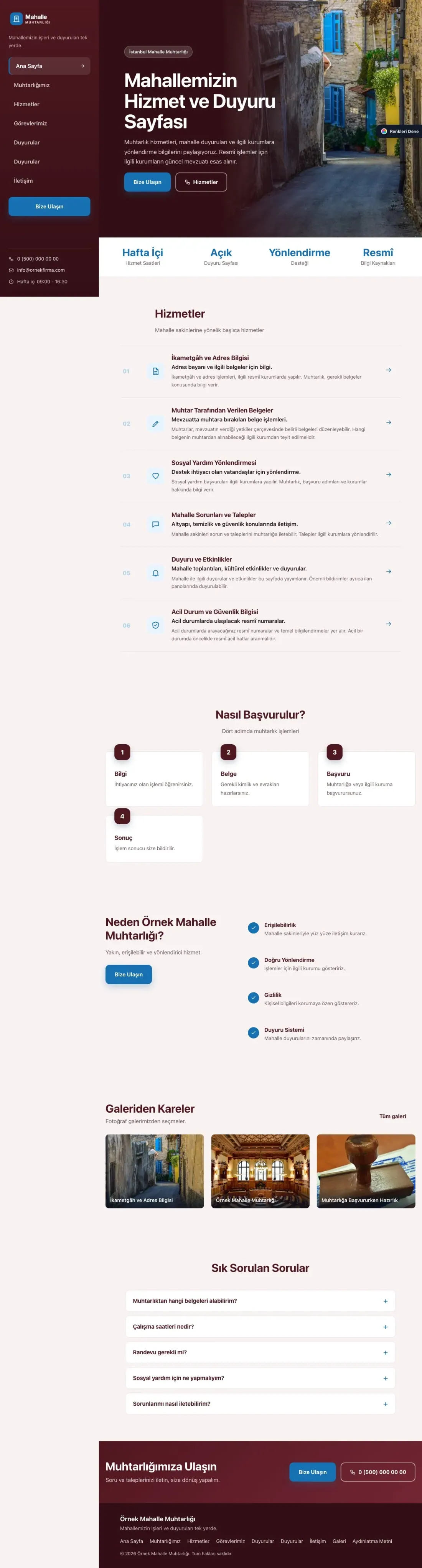 Belediye ve Muhtarlık için Sol Menü Bordo Mavi – Belediye ve Muhtarlık Web Sitesi ana sayfa görünümü