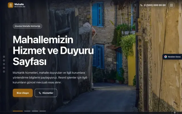Belediye ve Muhtarlık için Tam Ekran Petrol Turuncu – Belediye ve Muhtarlık Web Sitesi ana sayfa görünümü