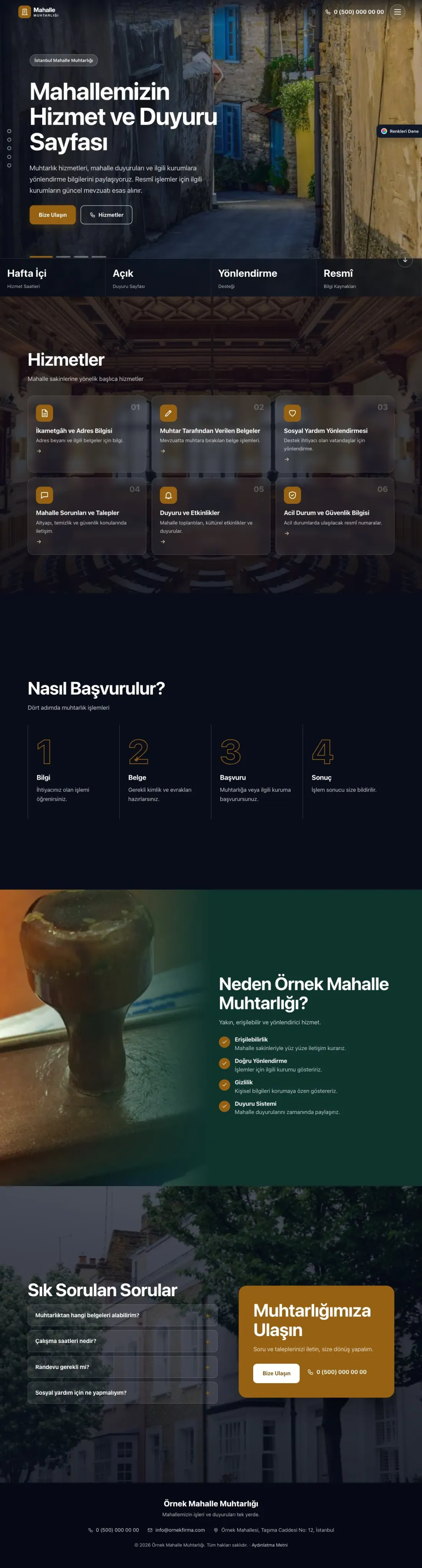 Belediye ve Muhtarlık için Tam Ekran Petrol Turuncu – Belediye ve Muhtarlık Web Sitesi ana sayfa görünümü