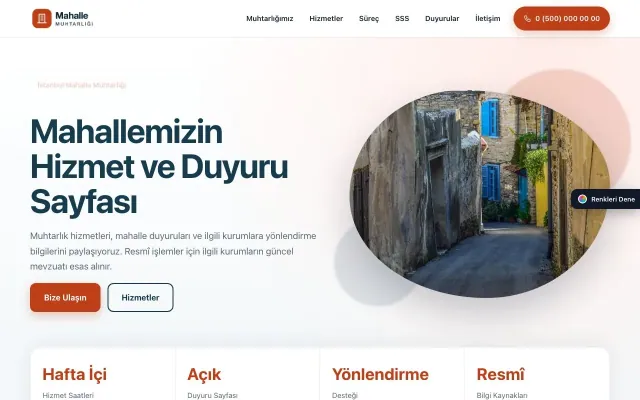 Belediye ve Muhtarlık için Tek Sayfa Mavi Turuncu – Belediye ve Muhtarlık Web Sitesi ana sayfa görünümü