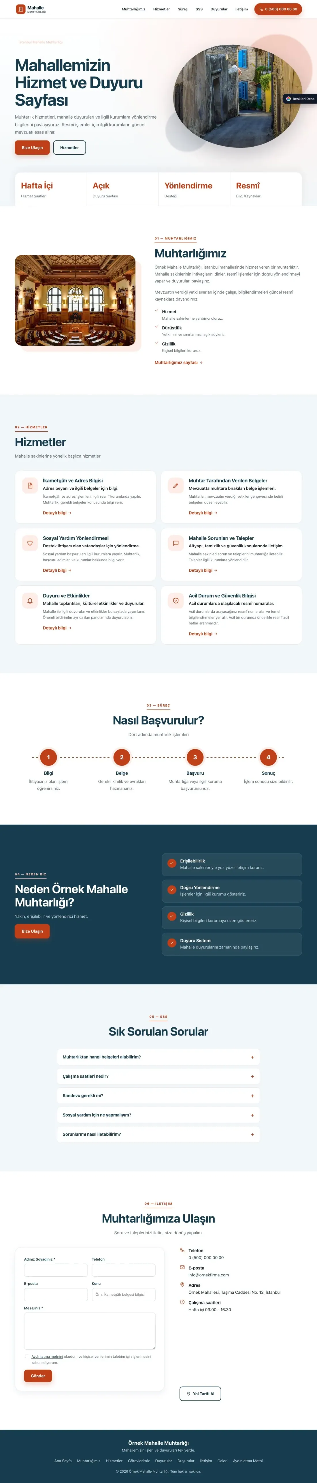 Belediye ve Muhtarlık için Tek Sayfa Mavi Turuncu – Belediye ve Muhtarlık Web Sitesi ana sayfa görünümü