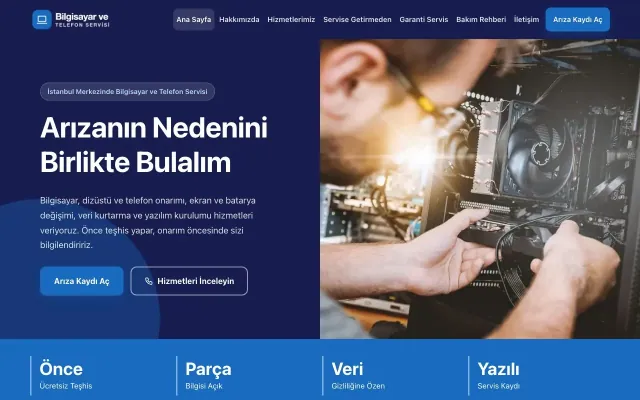 Bilgisayar ve Telefon Servisi için Blok Lacivert Mavi – Bilgisayar ve Telefon Servisi Web Sitesi ana sayfa görünümü