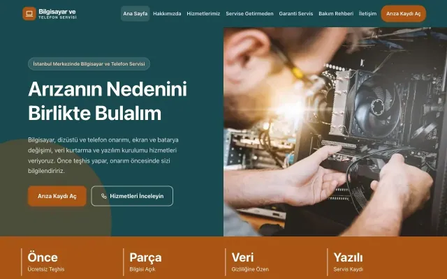 Bilgisayar ve Telefon Servisi için Blok Petrol Turuncu – Bilgisayar ve Telefon Servisi Web Sitesi ana sayfa görünümü