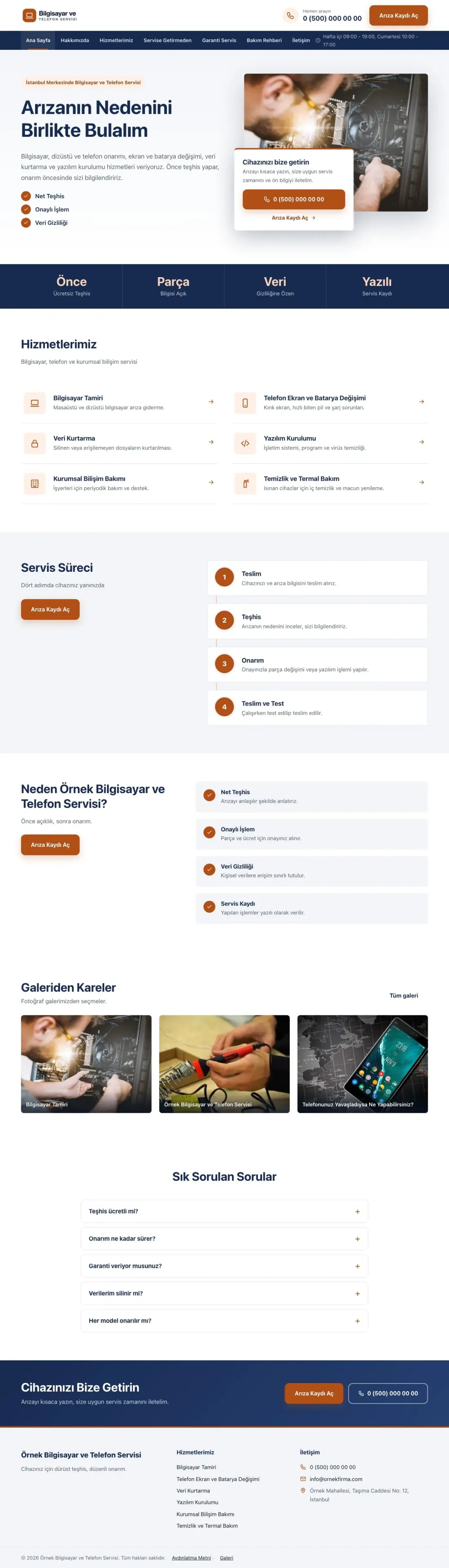 Bilgisayar ve Telefon Servisi için Bölünmüş Mavi Turuncu – Bilgisayar ve Telefon Servisi Web Sitesi ana sayfa görünümü