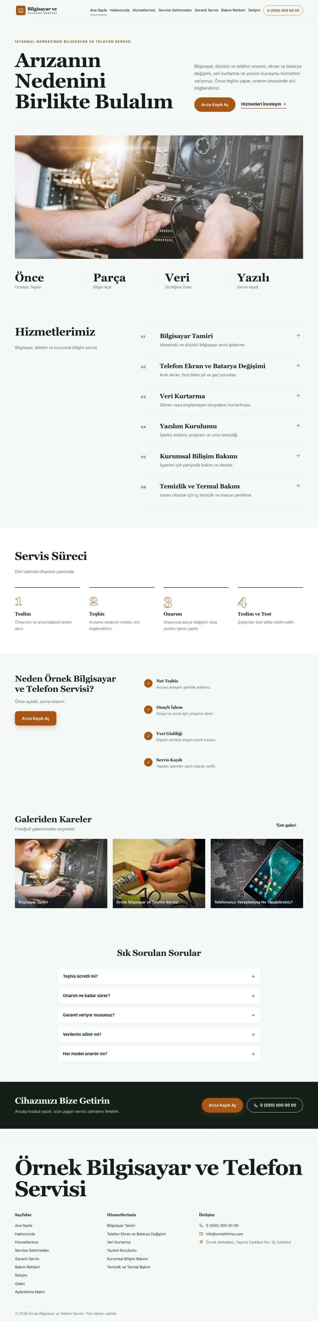 Bilgisayar ve Telefon Servisi için Dergi Editoryal Yeşil Turuncu – Bilgisayar ve Telefon Servisi Web Sitesi ana sayfa görünümü