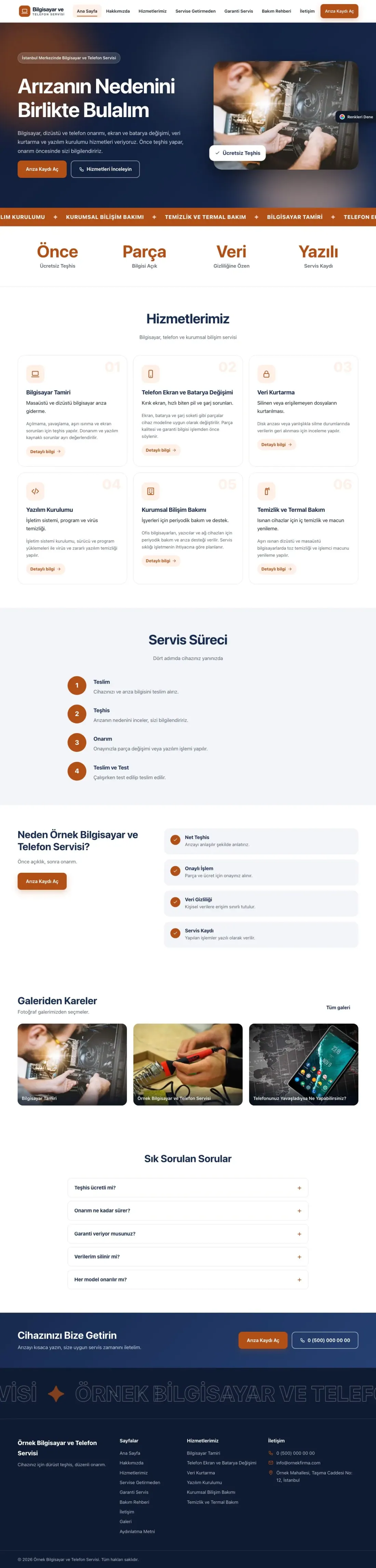 Bilgisayar ve Telefon Servisi için Hareketli Mavi Turuncu – Bilgisayar ve Telefon Servisi Web Sitesi ana sayfa görünümü