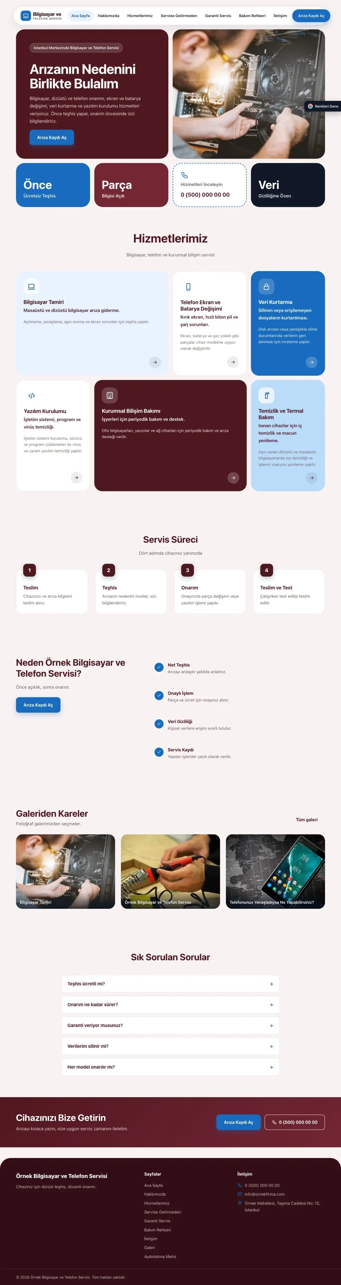Bilgisayar ve Telefon Servisi için Mozaik Bordo Mavi – Bilgisayar ve Telefon Servisi Web Sitesi ana sayfa görünümü