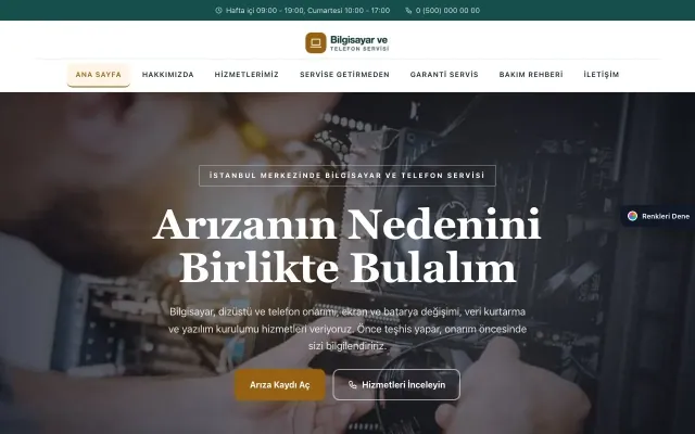 Bilgisayar ve Telefon Servisi için Zigzag Petrol Turuncu – Bilgisayar ve Telefon Servisi Web Sitesi ana sayfa görünümü