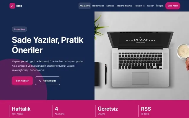 Blok Mavi Pembe – Blog Sitesi Web Sitesi ana sayfa görünümü