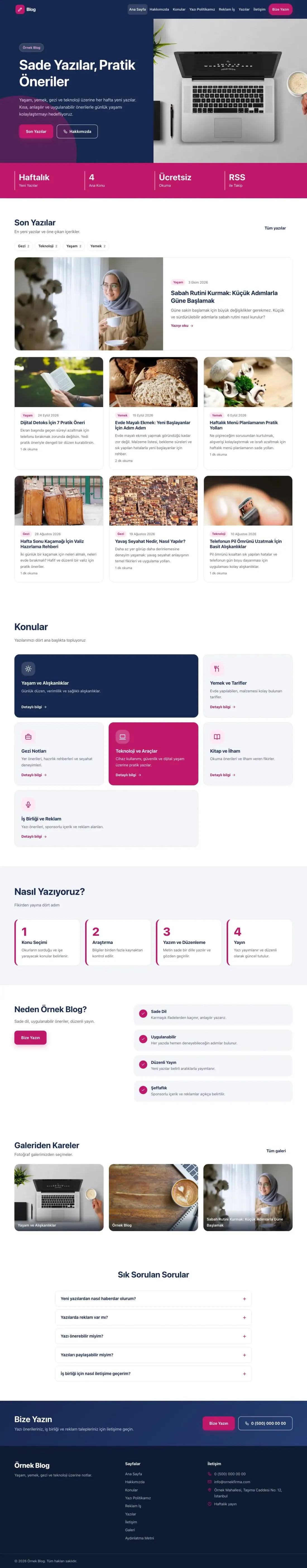 Blok Mavi Pembe – Blog Sitesi Web Sitesi ana sayfa görünümü
