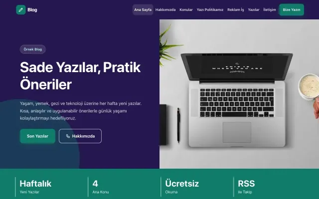 Blok Mor Turkuaz – Blog Sitesi Web Sitesi ana sayfa görünümü