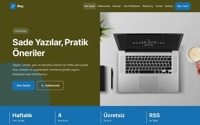 Blok Zeytin Mavi – Blog Sitesi Web Sitesi ana sayfa görünümü
