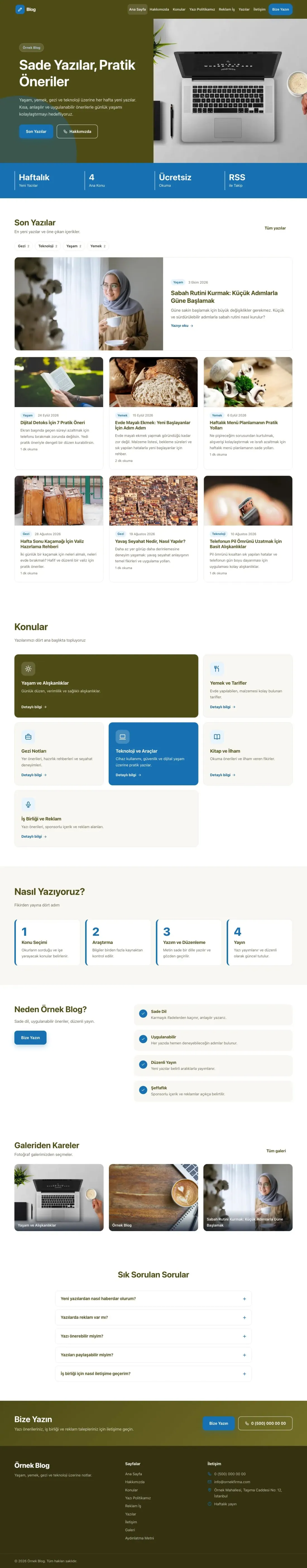 Blok Zeytin Mavi – Blog Sitesi Web Sitesi ana sayfa görünümü