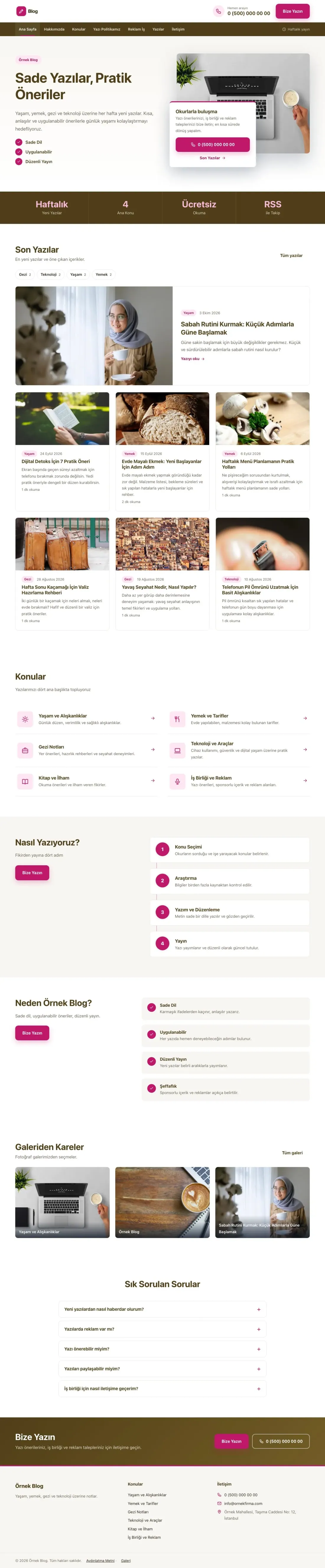 Bölünmüş Kahve Pembe – Blog Sitesi Web Sitesi ana sayfa görünümü