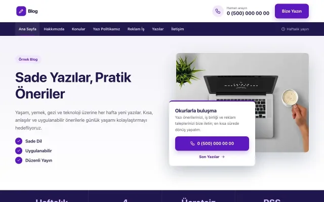 Bölünmüş Lacivert Mor – Blog Sitesi Web Sitesi ana sayfa görünümü