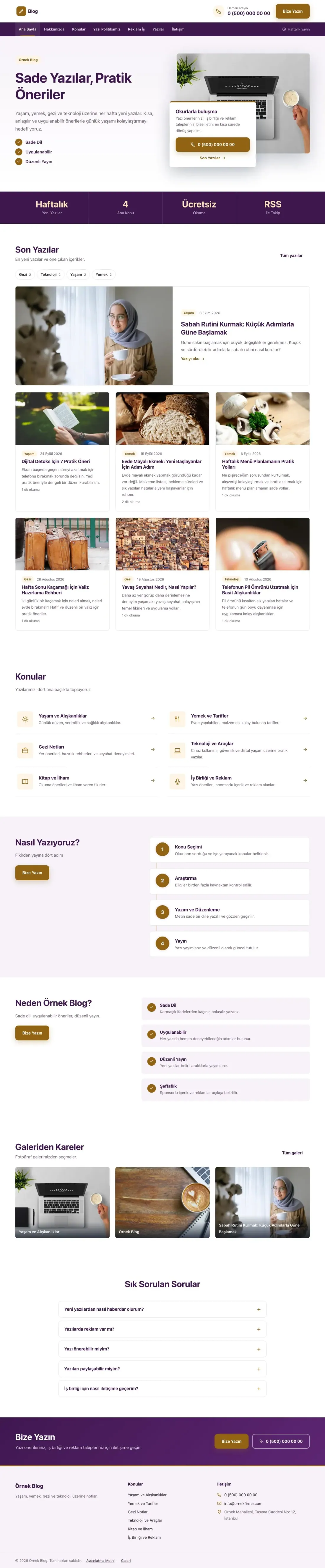 Bölünmüş Mor Turuncu – Blog Sitesi Web Sitesi ana sayfa görünümü