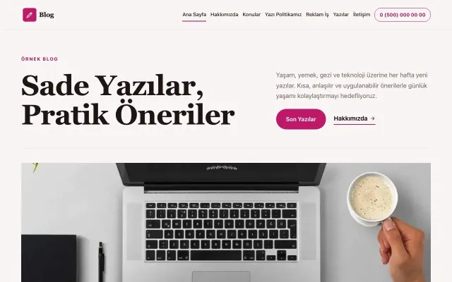 Dergi Editoryal Bordo Pembe – Blog Sitesi Web Sitesi ana sayfa görünümü