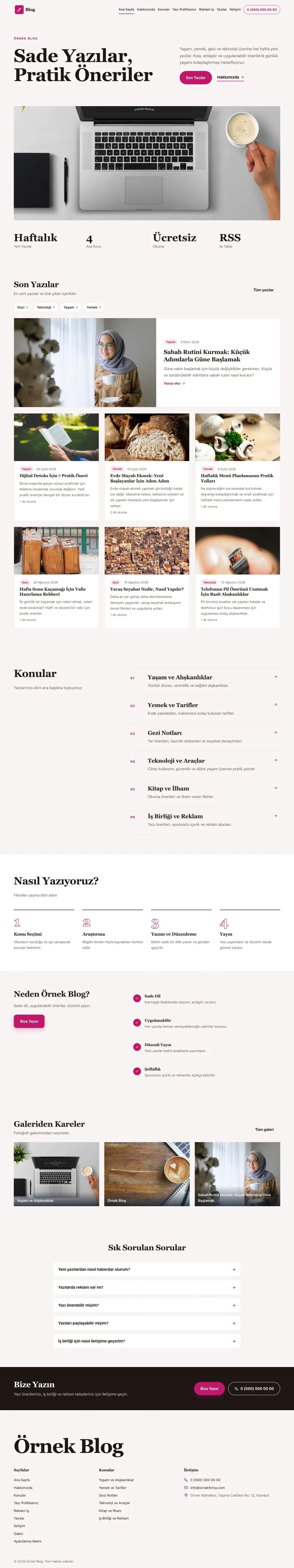 Dergi Editoryal Bordo Pembe – Blog Sitesi Web Sitesi ana sayfa görünümü