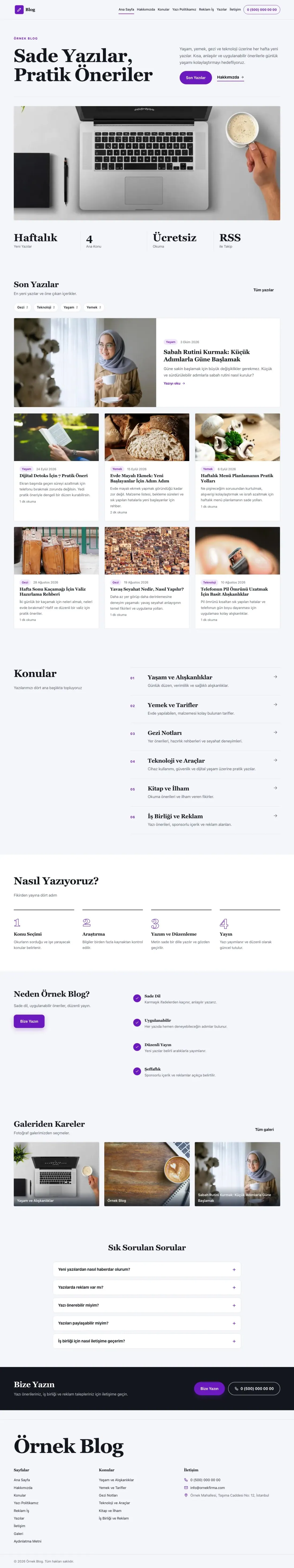 Dergi Editoryal Lacivert Mor – Blog Sitesi Web Sitesi ana sayfa görünümü