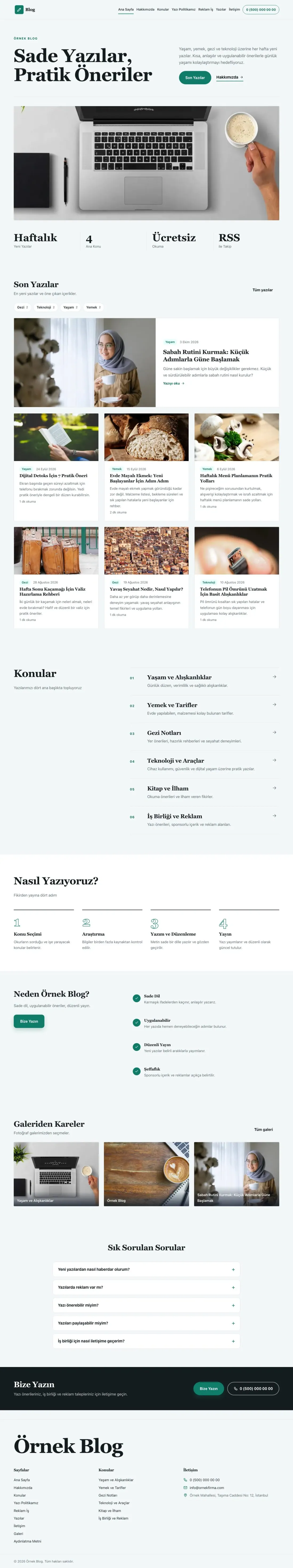 Dergi Editoryal Mavi Turkuaz – Blog Sitesi Web Sitesi ana sayfa görünümü