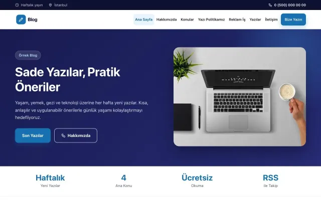 Klasik Lacivert Mavi – Blog Sitesi Web Sitesi ana sayfa görünümü