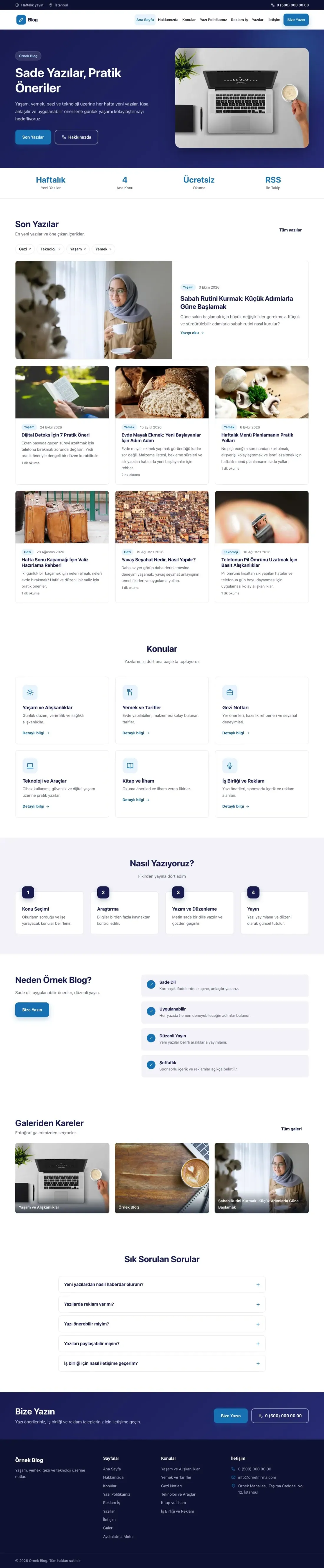 Klasik Lacivert Mavi – Blog Sitesi Web Sitesi ana sayfa görünümü