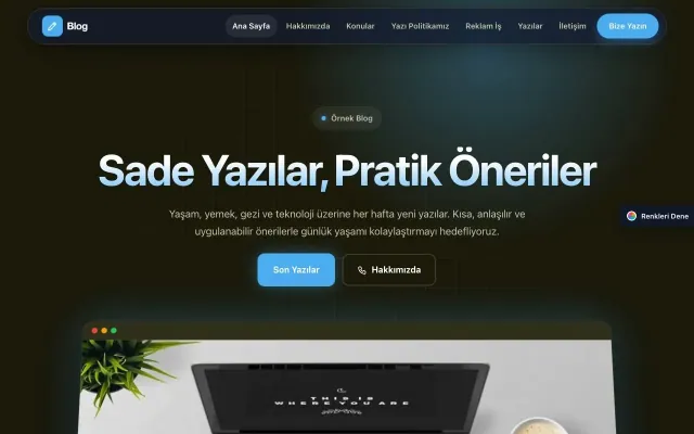 Blog Sitesi için Koyu Modern Zeytin Mavi – Blog Sitesi Web Sitesi ana sayfa görünümü