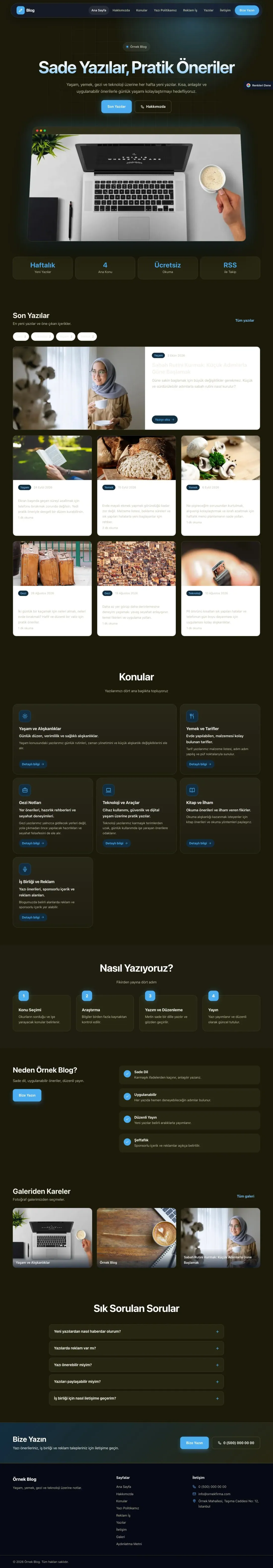 Blog Sitesi için Koyu Modern Zeytin Mavi – Blog Sitesi Web Sitesi ana sayfa görünümü