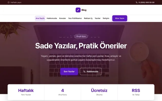 Merkez Bordo Mor – Blog Sitesi Web Sitesi ana sayfa görünümü