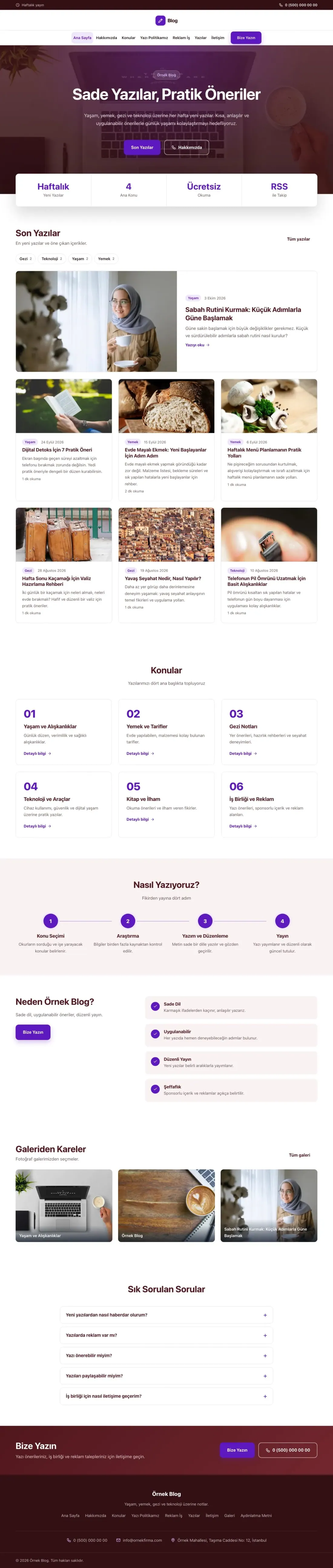 Merkez Bordo Mor – Blog Sitesi Web Sitesi ana sayfa görünümü