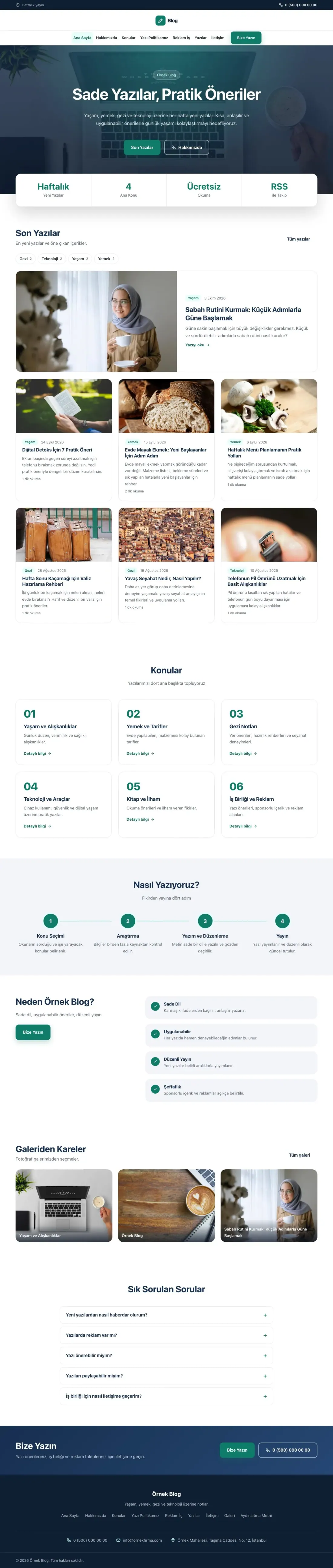 Merkez Mavi Turkuaz – Blog Sitesi Web Sitesi ana sayfa görünümü