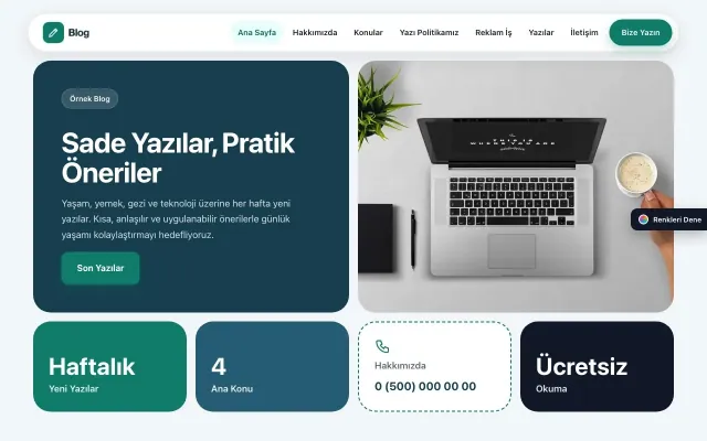 Blog Sitesi için Mozaik Mavi Turkuaz – Blog Sitesi Web Sitesi ana sayfa görünümü