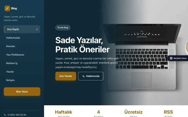 Blog Sitesi için Sol Menü Mavi Turuncu – Blog Sitesi Web Sitesi ana sayfa görünümü