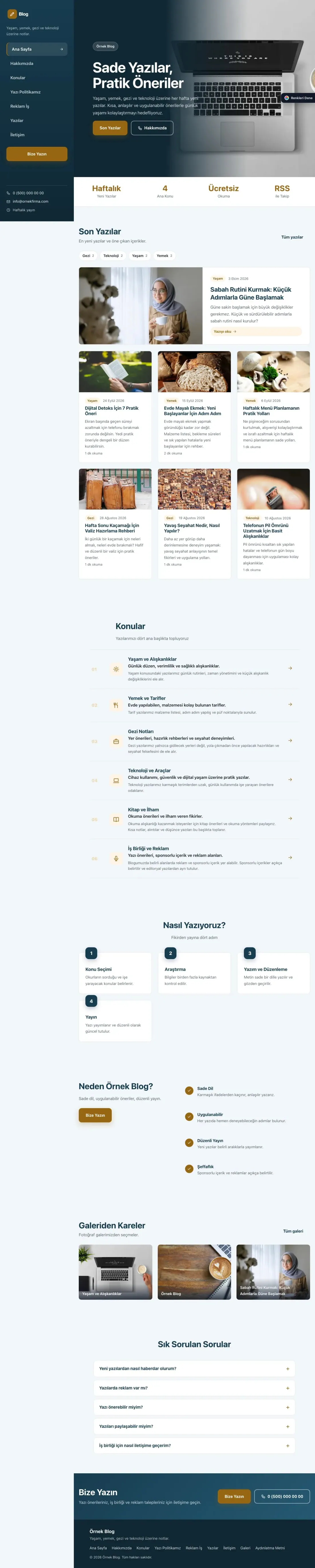 Blog Sitesi için Sol Menü Mavi Turuncu – Blog Sitesi Web Sitesi ana sayfa görünümü
