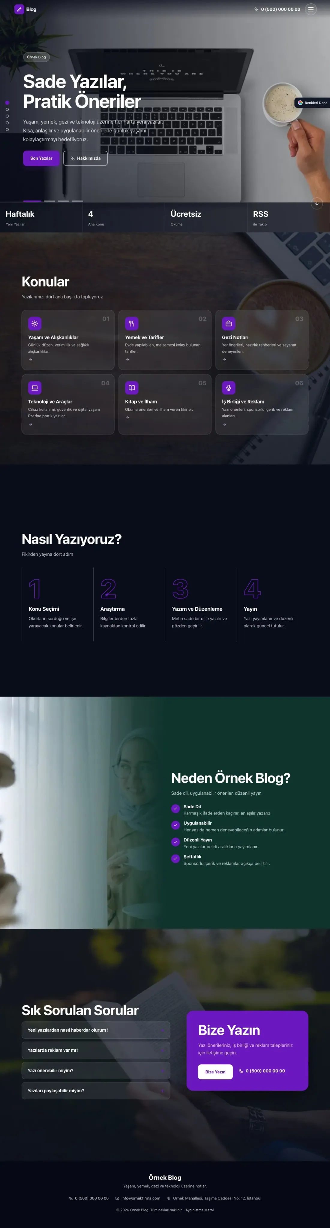 Blog Sitesi için Tam Ekran Petrol Mor – Blog Sitesi Web Sitesi ana sayfa görünümü
