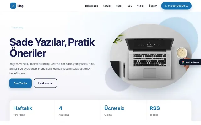 Blog Sitesi için Tek Sayfa Lacivert Mavi – Blog Sitesi Web Sitesi ana sayfa görünümü