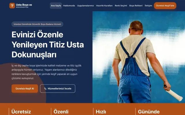 Blok Mavi Turuncu – Boya ve Badana Web Sitesi ana sayfa görünümü