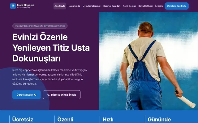 Blok Mor Mavi – Boya ve Badana Web Sitesi ana sayfa görünümü