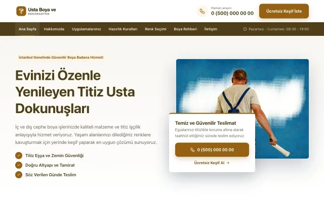 Bölünmüş Kahve Turuncu – Boya ve Badana Web Sitesi ana sayfa görünümü